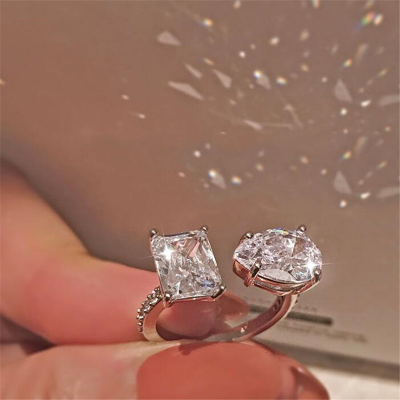 Choucong Brand Wedding Rings Simple Fashion Jewelry Ins Top Sell 925 Sterling Silver Pear White Topaz CZ Diamond Gemstones Square Women Band Open Addj
