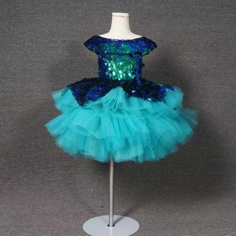 Green Vintage Flower Girl Dresses Lace Tulle Flower Girl Dress Sequined High Low Sleeveless Puffy Pageant Gown Holy Communion Dresses for Girls