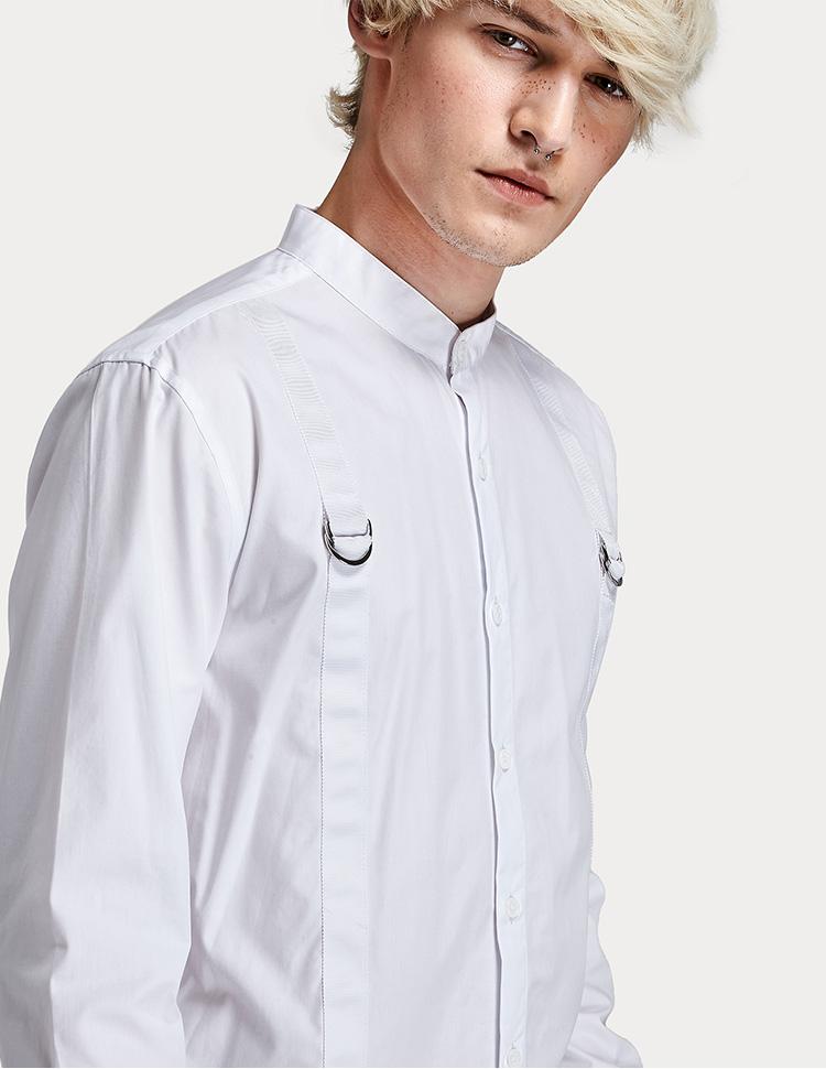 S-6XL 2021 Men's Clothing Hair Stylist Fashion Model Ribbon Decoration Classic Collar Long Sleeve Shirt Plus Size Costumes Casual Shirts