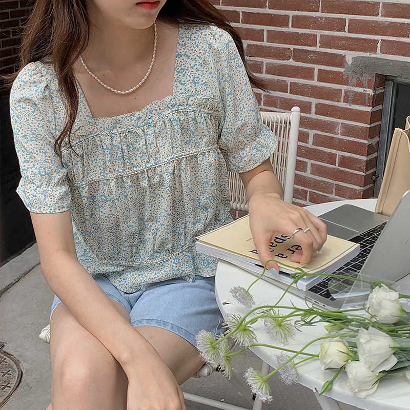 Floral Bohemia Blouses for Women French Style Chiffon Sweet Fresh Shirts Female Elegant Korean All-match Woman Tops 210525
