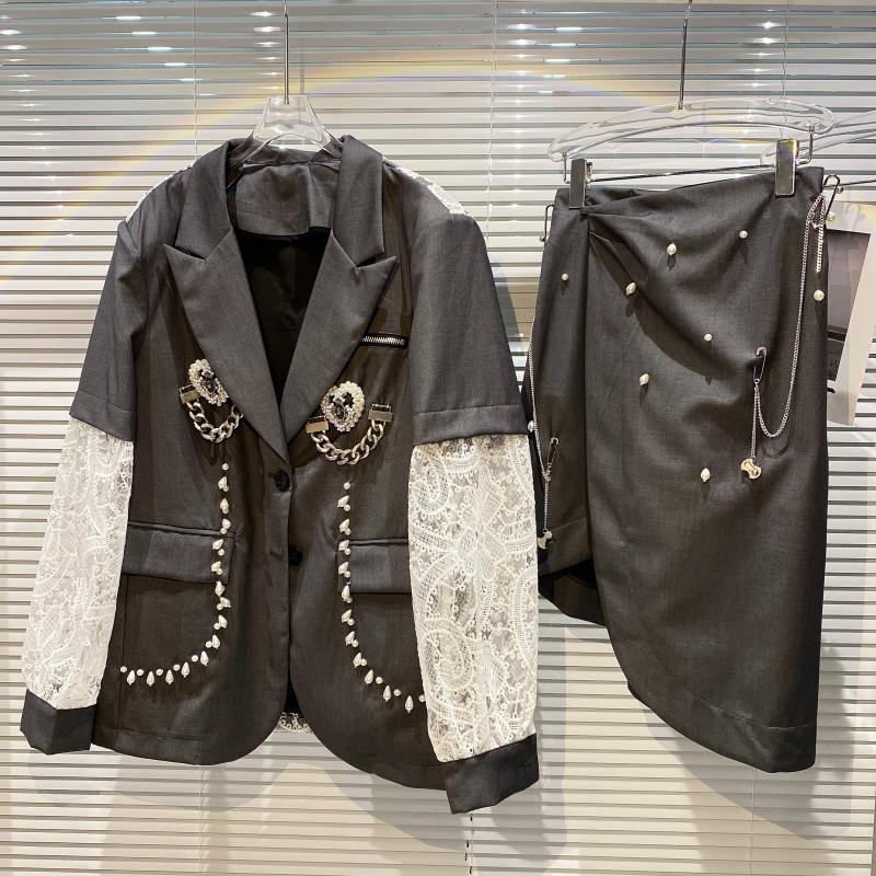 Women Lace Patchwork Personality Skirt Arrivals Short Two Piece Set Fashion Temperament Spring Summer 11D498 210525, Gray
Women Lace Patchwork Personality Skirt Arrivals Short Two Piece Set Fashion Temperament Spring Summer 11D498 210525, Gray