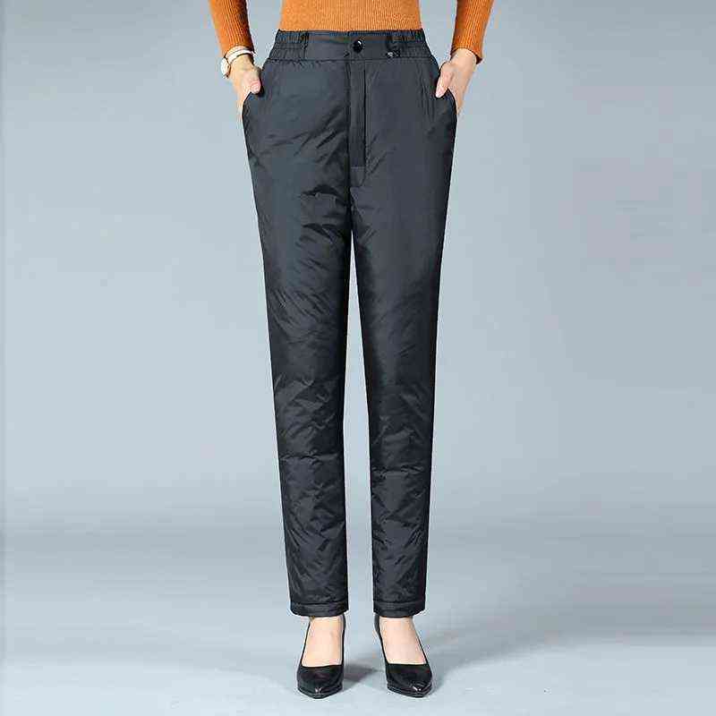 Oversize 5XL Warm Down Pants Women Fashion Plus Size Black High Waist Baggy Trousers Elegant Slim Fit Thick Cotton 211115