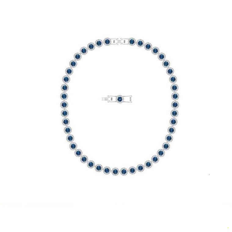 Shi Family Elements Elegant Row Diamond Blue Crystal Round Short Necklace Temperament Clavicle Chain Female