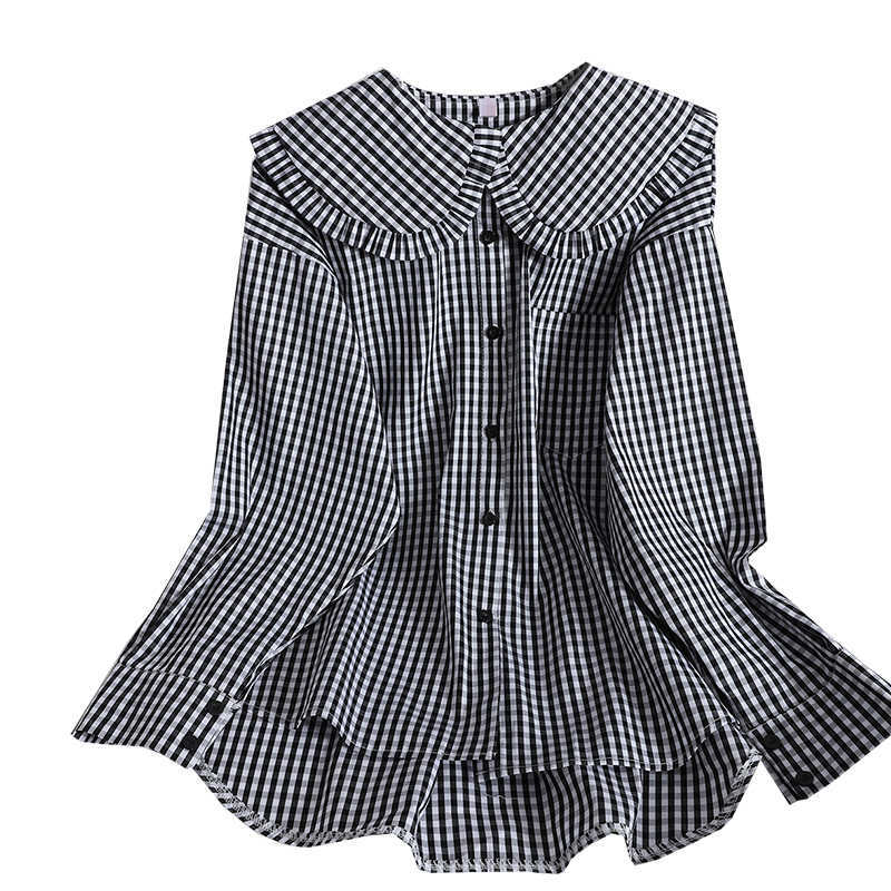 VANOVICH Summer and Spring Women Shirts Korean Style Cotton Ladies Wild Long Sleeve Plaid Clothing 210615