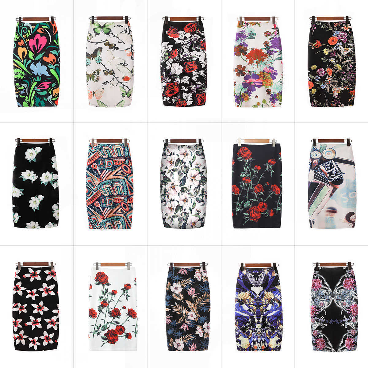 Fashion Spring Summer Style Pencil Skirt Women High Waist Green s Vintage Elegant Bodycon Floral Print Midi FICUSRONG 210621