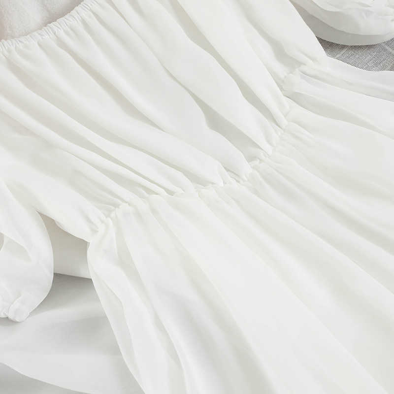 DEAT Summer Arrivals Solid Color Short Sleeve Slash Collar Fashion Temperament Women Chiffon Long Dress MZ931 210709