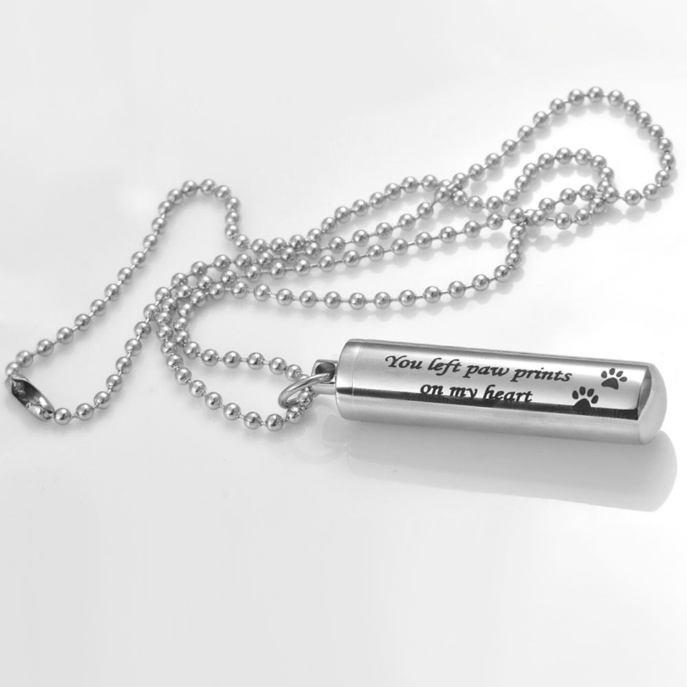 Stainless steel cylindrical bar pendant English can be engraved dog paw print cremation ashes family commemorative necklace jewelry
Stainless steel cylindrical bar pendant English can be engraved dog paw print cremation ashes family commemorative necklace jewelry