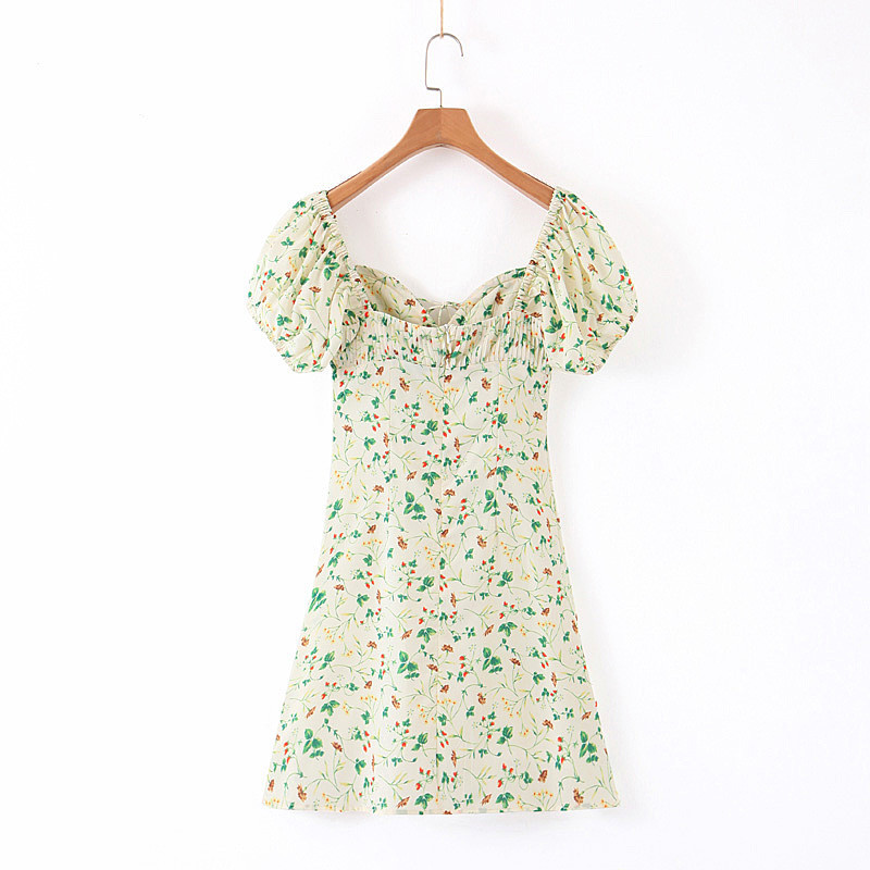 beauty Women Summer Pleated Floral Mini Dress Woman Fresh Elegant Casual Holiday Square Collar 210514