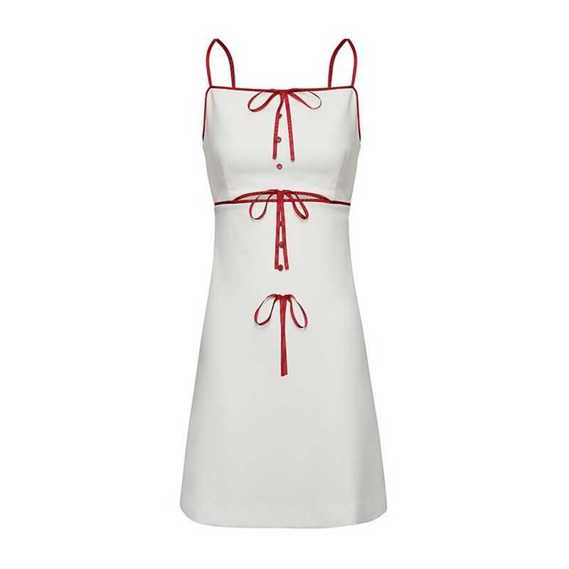 Summer Chic Botton Camisole Dresses for Women Fashion Sweet Fresh Bandage Elegant Office Lady Vestidos 210525