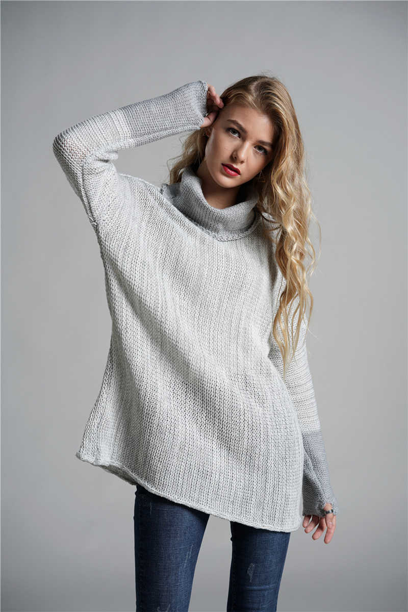 Qooth Office Lady Fashion Turtleneck Sweater Womens Autumn Winter Long-Sleeved Mid Length Loose Pullover QT673 210609