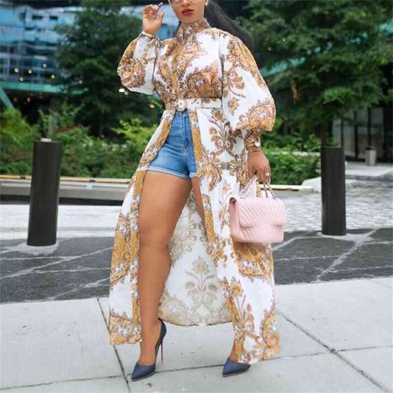 Long Maxi Dress African es For Women Lantern Sleeve High Waist Fashion Evening Party Night Print Vestidos Autumn 210510