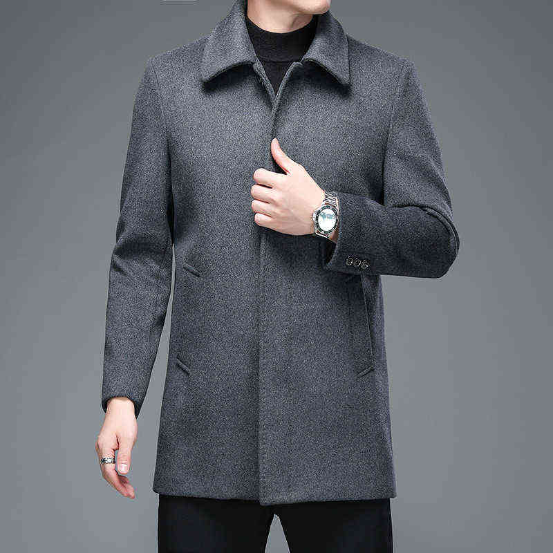 High Quality Mens Winter Jackets and Coats Business Casual Woolen Jackets Coats Long Overcoat Men Turn Down Collar Wool Blends 211122