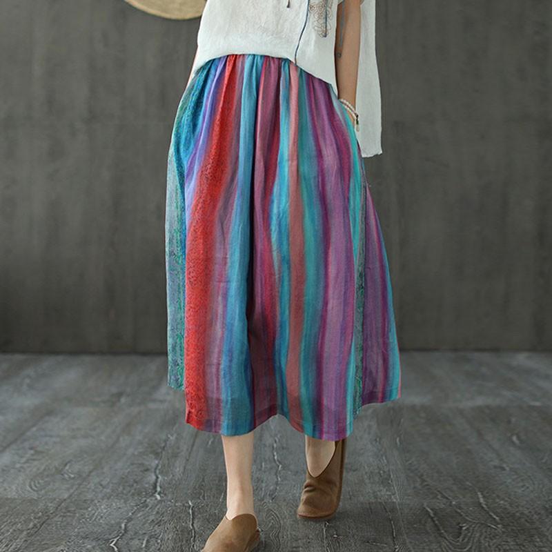 Leisure Retro Stripe Pocket Elastic Waist All-match Rainbow Skirt 2021 Summer Loose Comfortable Women Half Ramie Skirts, Multi
Leisure Retro Stripe Pocket Elastic Waist All-match Rainbow Skirt 2021 Summer Loose Comfortable Women Half Ramie Skirts, Multi