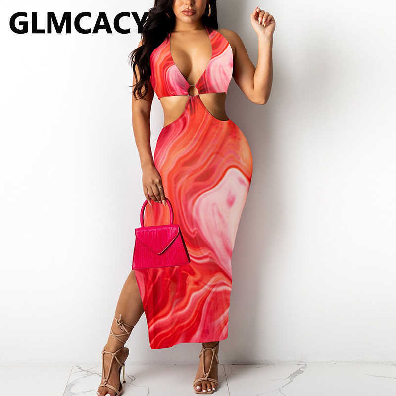 Halter Backless V Neck Slim Party Club Dress 210702