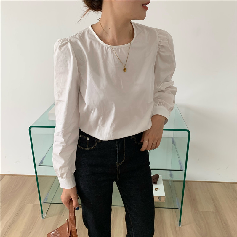 Nomikuma Autumn 2 Pieces Blouse Sets Puff Long Sleeve O-neck Pullover Blouse + Short Sling Vest Korean Women Outfits 6C924 210427