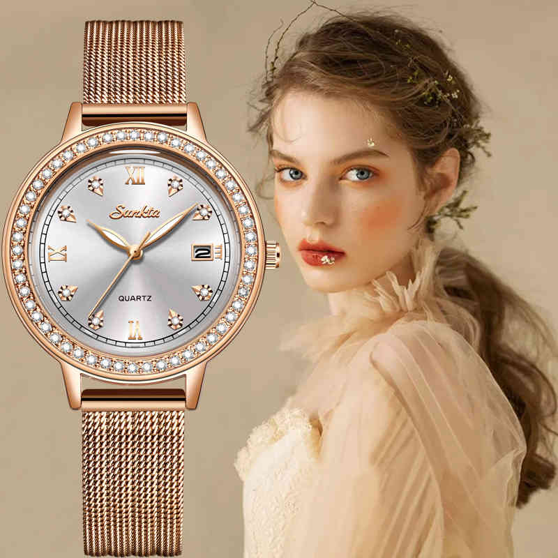Fashion Women Watch Luxury SUNKTA Casual Simple Ladies Daily Dress Mesh Wristwatch Minimalist Waterproof Quartz Female Clock+Box 210517, White
Fashion Women Watch Luxury SUNKTA Casual Simple Ladies Daily Dress Mesh Wristwatch Minimalist Waterproof Quartz Female Clock+Box 210517, White