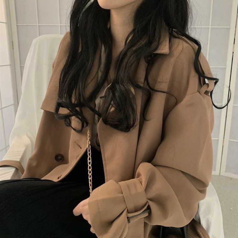 Trench Coats Women Khaki Winter Outerwear Elegant Loose Womens Long Coats Leisure Brithsh Style Retro Streetwear Solid Fashion 201027
