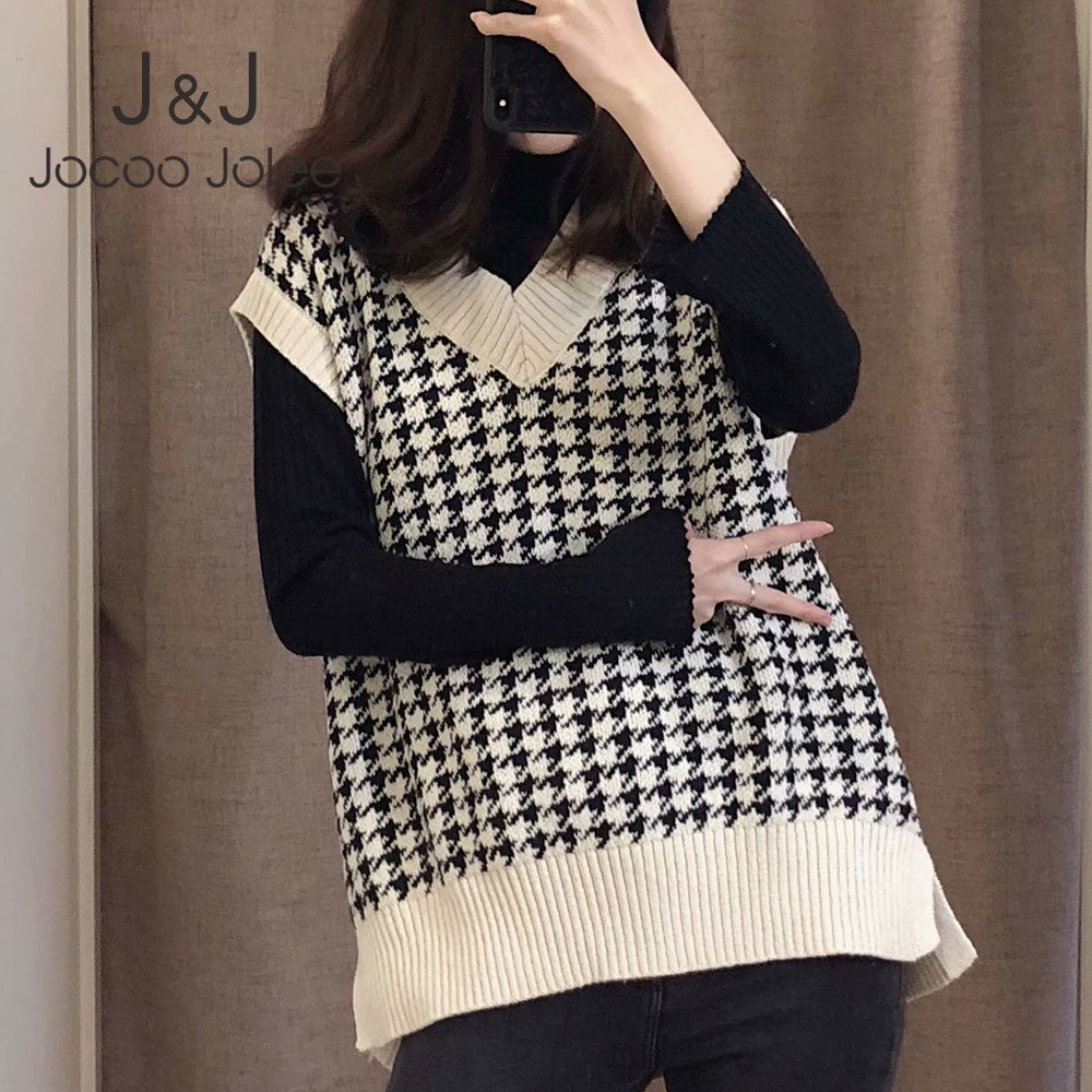 Women Fashion Oversized Houndstooth Knitted Vest Sweater Vintage Sleeveless Side Vents Female Waistcoat Chic Tops All Match 210518, Black
Women Fashion Oversized Houndstooth Knitted Vest Sweater Vintage Sleeveless Side Vents Female Waistcoat Chic Tops All Match 210518, Black