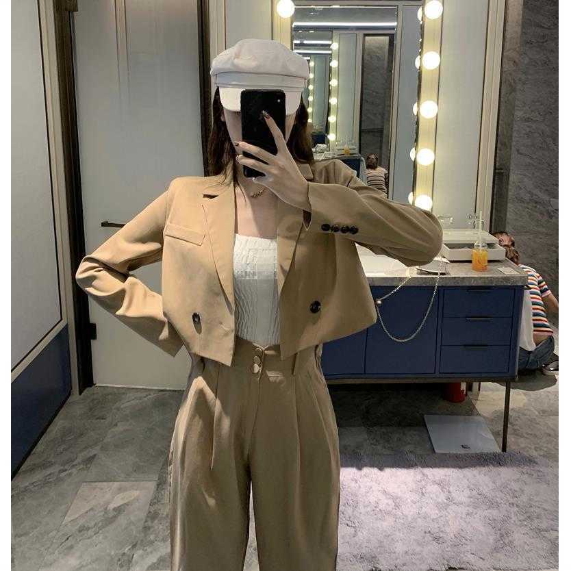 JuneLove Women Spring Casual Two Pieces Vintage Office Lady Single Breasted Blazers &Pants Street Short Pants Suits 210930