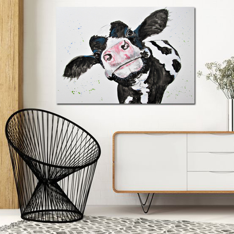 Watercolor Cow Canvas Painting Wall Art Prints Posters Modern Animal Art Wall Pictures for Living Room Unframed
