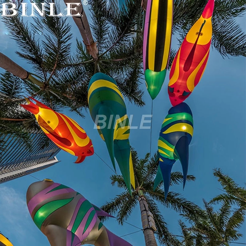 2pcs/pack Customized 1.5m giant hanging inflatable Tropical fish balloon with 16 color changed LED light for stage decoration