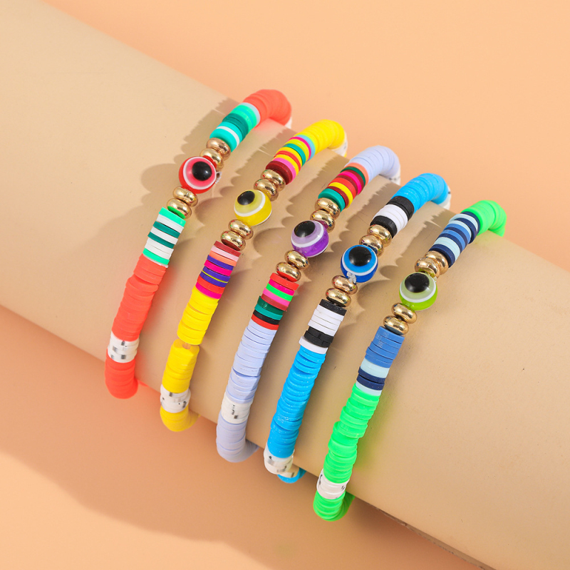 Fashion Bohemian Style Clolorful Vinyl Heishi Disc Evil Eye Beads Charm Bracelet 5pcs/Card
Fashion Bohemian Style Clolorful Vinyl Heishi Disc Evil Eye Beads Charm Bracelet 5pcs/Card
