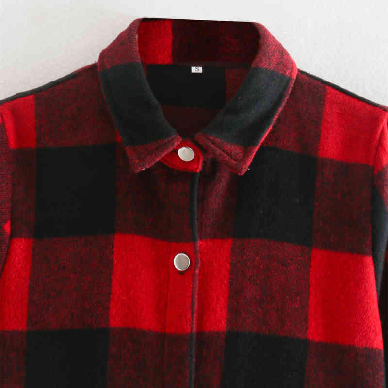 Vintage Women Red-Black Plaid Shirt Jacket Fashion Ladies Long Sleeve Side Pocket Blouse Female Casual Soft Outerwear 210515