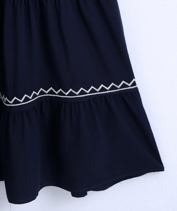 Summer Bohemia Ethnic Round Neck Embroidery Flower Dress Hippie Women 3/4 Sleeve Loose Midi Long Dresses Holiday 210429