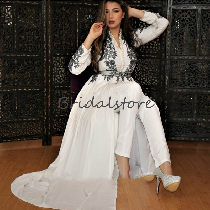 Elegant Muslim Evening Dress 2021 Dubai White Long Sleeve Jumpsuit Prom Dresses Overskirt Train Arabic Engagement Party Gowns Moroccan Robe De Soirée, Black
Elegant Muslim Evening Dress 2021 Dubai White Long Sleeve Jumpsuit Prom Dresses Overskirt Train Arabic Engagement Party Gowns Moroccan Robe De Soirée, Black