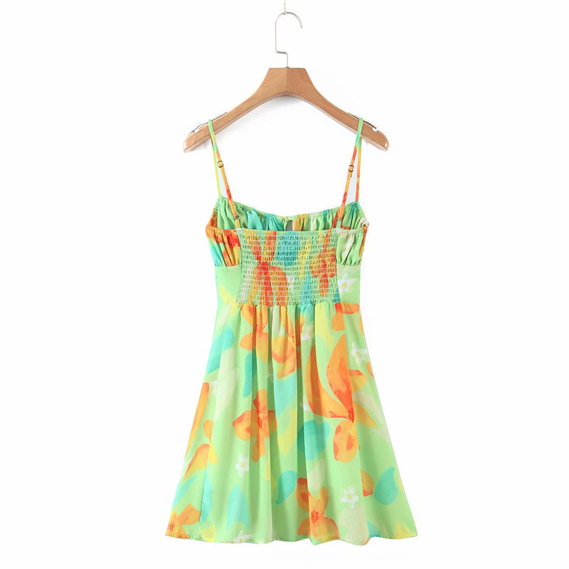 Sexy Women Low-cut High Waist Dress Summer Fashion Ladies Country Style Sweet Cute Female printing Sling Mini 210515