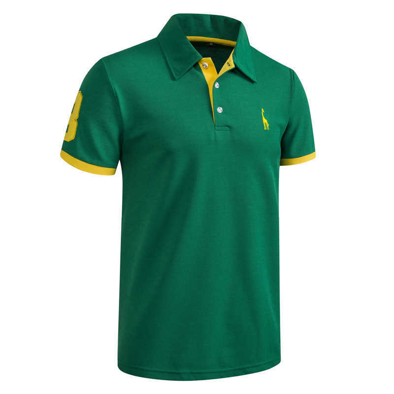 Drop 13 Colors PoloGiraffe T Shirt Men Deer Embroidery Short Sleeve T-Shirts Casual Turn Down Collar Tops Tees For 210629