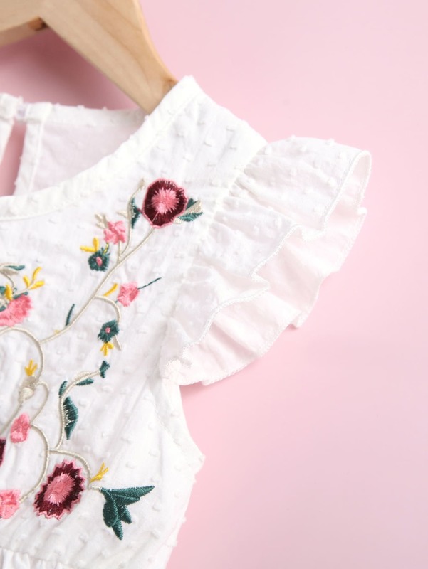 Toddler Girls Swiss Dot Floral Embroidery Ruffle A-line Dress SHE R250424