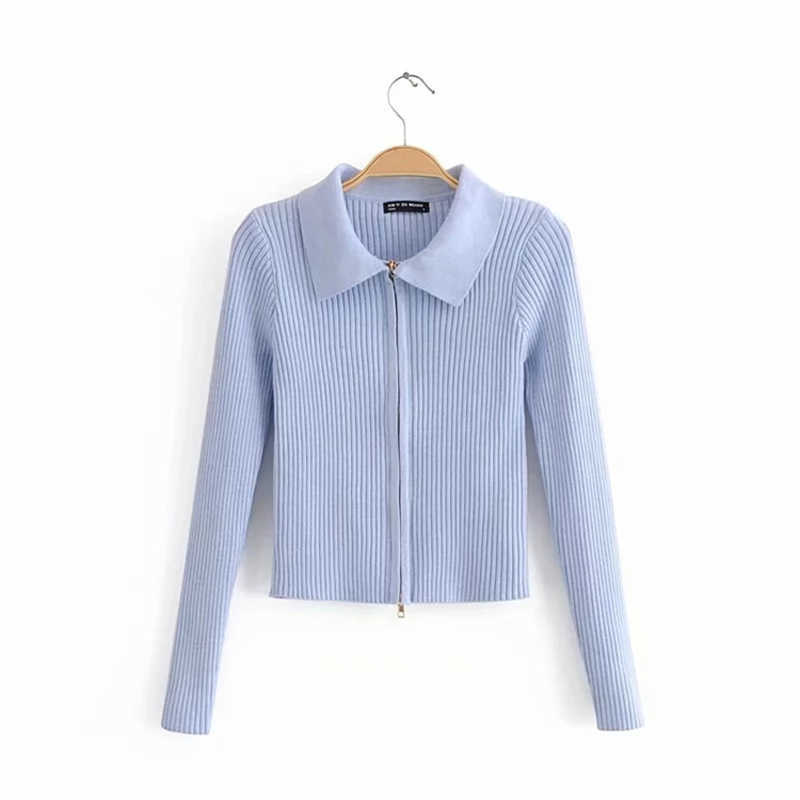 JMPRS Zipper Women Cardigans Sweater Sexy Autumn Long Sleeve Corpped Knitted Fashion Female Top Casual Slim Blouse 211011Z