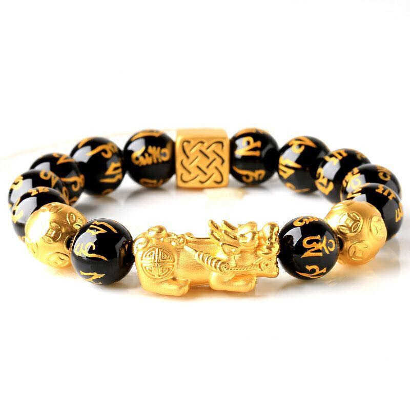 Wholesale Charm Lucky Fortune Natural Feng Shui Black Obsidian Pixiu Bracelet For Men and Women