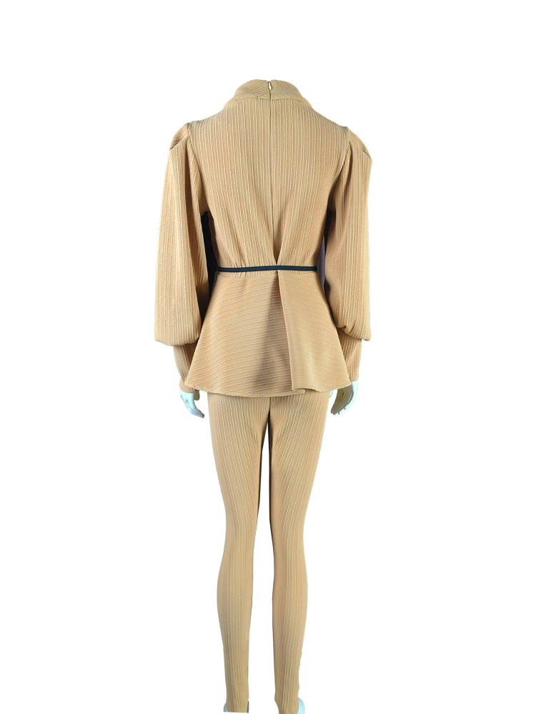 Women Set Fashion Pants Lantern Sleeve Ruffle Woman Top High Waist Skinny Two Piece And Autumn 210524