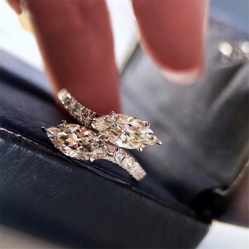 Infinity Brand Simple Fashion Jewelry 925 Sterling Silver 2 Marquise Cut White Topaz CZ Diamond Gemstones Women Open Adjustable Wedding Snake Wedding 