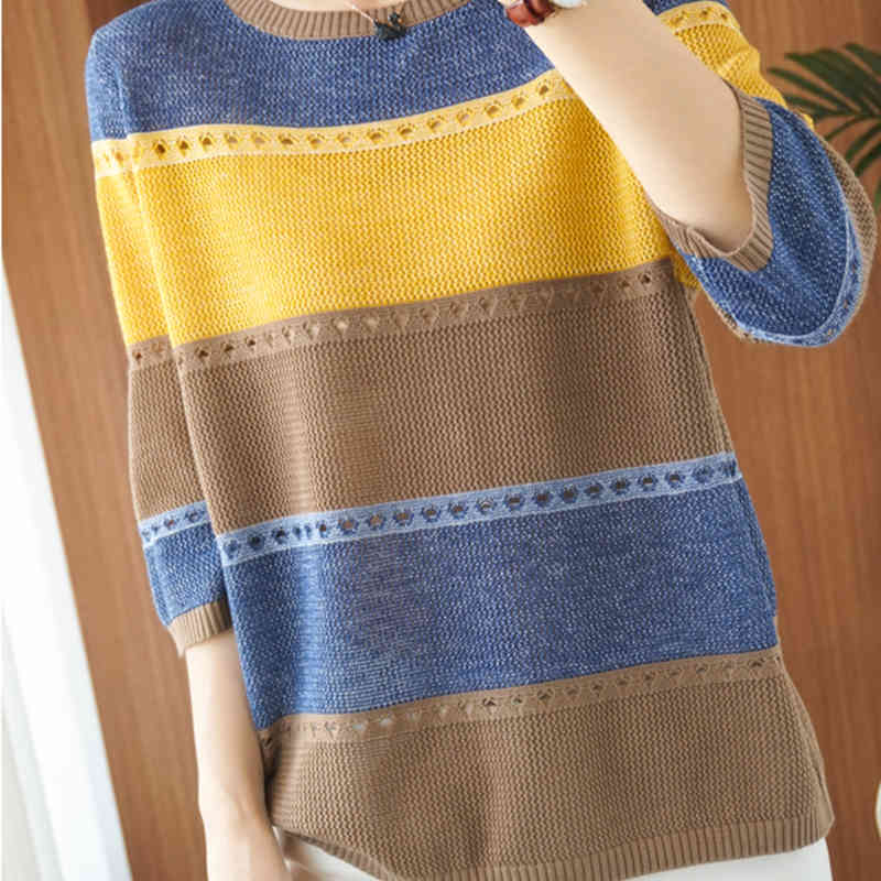 Lucyever Women's Autumn Winter Striped Sweater Colorful Patchwork Loose Pullovers Women Plus Size 3X Casual Knitwear Tops Jumper 210521wtt