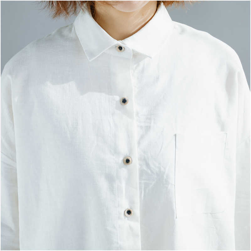 Big Sale Spring and Summer Korea Women Shirts Cotton Linen Casual Long Shirt Dress Patchwork Turn-down Collar 210615