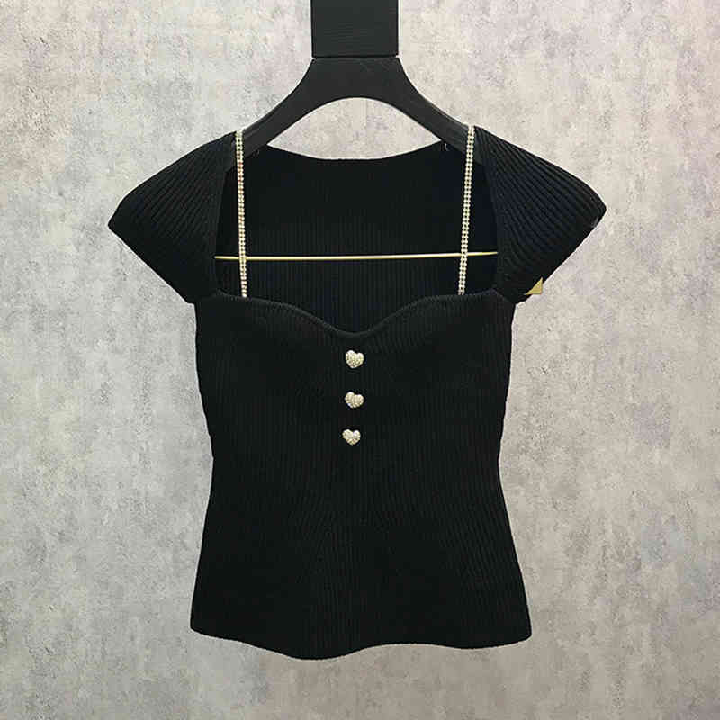 Green Slim Shirts For Women Square Collar Short Sleeve Patchwork Diamond Chain Casual Blouses Female Summer Fashion 210524