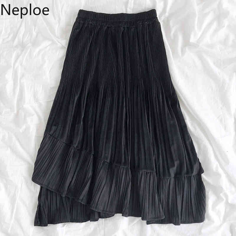 Neploe Irregular Women Skirts Solid Pleated Streetwear High Waist Chiffon Faldas Mujer Korean Fashion Chic Harajuku Simple Jupe 210422