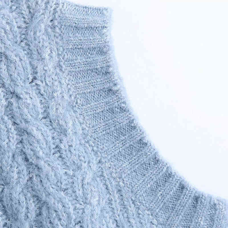 Casual Woman Blue Oversized Crochet Vest Spring Fashion Ladies Loose V Neck Sleeveless Sweater Girls Base Sweet Tank 210515