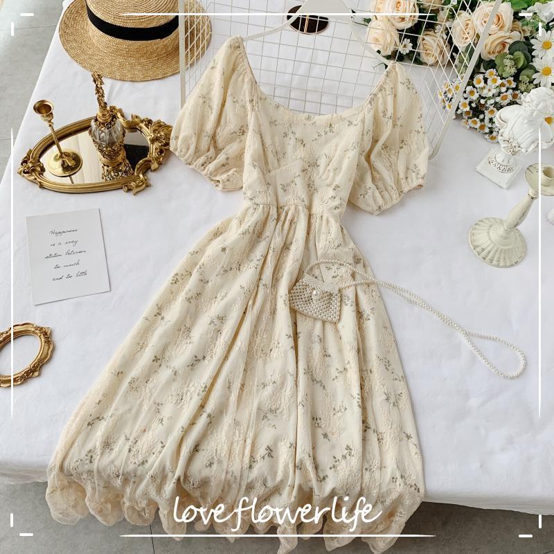 Chic Elegant Women Dress Spring Floral Korean Vintage Vestidos Lace Short Sleeve High Waist Summer Dresses 210521, Apricot
Chic Elegant Women Dress Spring Floral Korean Vintage Vestidos Lace Short Sleeve High Waist Summer Dresses 210521, Apricot