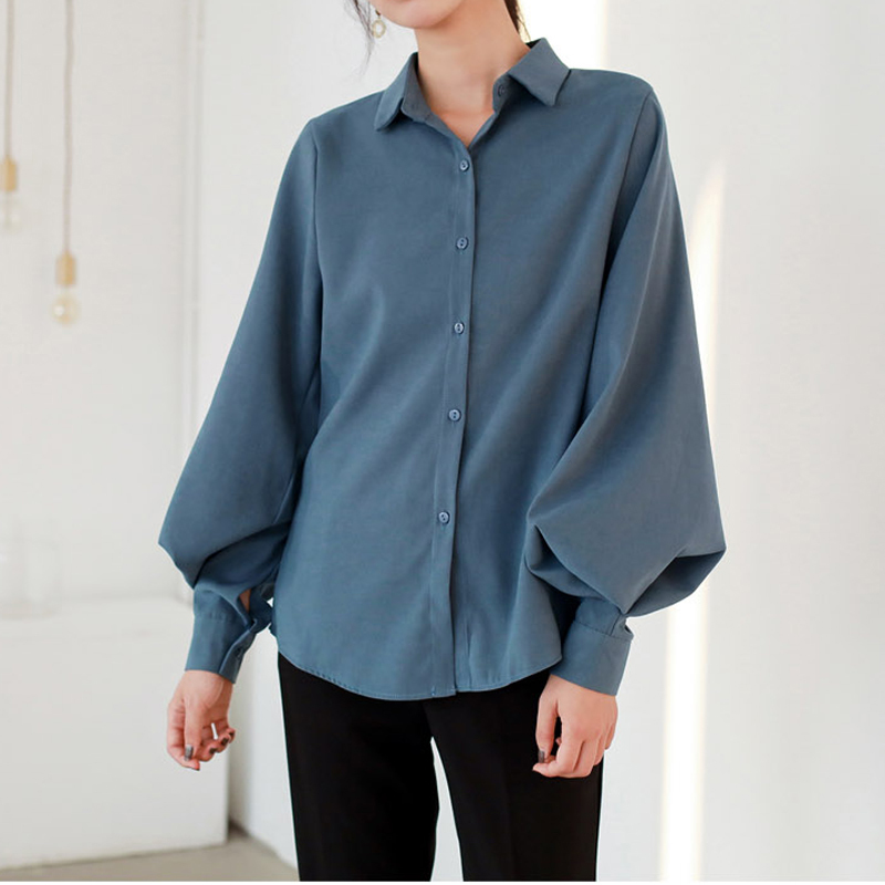 Fashion Lantern Sleeve Solid Women Blouse Tops Casual Cardigan Elegant Shirts Female Clothes Blusas Mujer 8026 50 210508