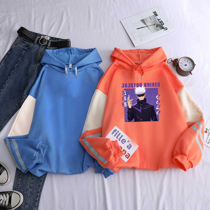 Anime Jujutsu Kaisen Gojo Satoru Hoodie Sweatshirts Men Women Cartoon Pullover Harajuku Korean Fashion Plus Size Patchwork Hoody Y0804