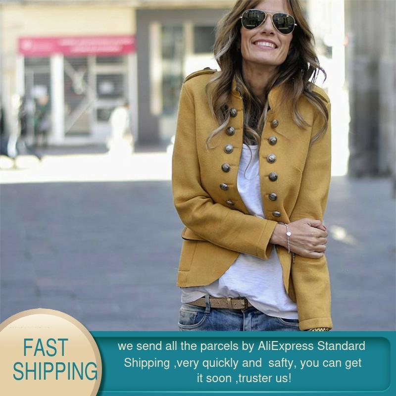Autumn Crop Jacket Women Korean Boyfriend Cape Fashion Button Suit Long Sleeve Yellow Woman Casual Female 210428