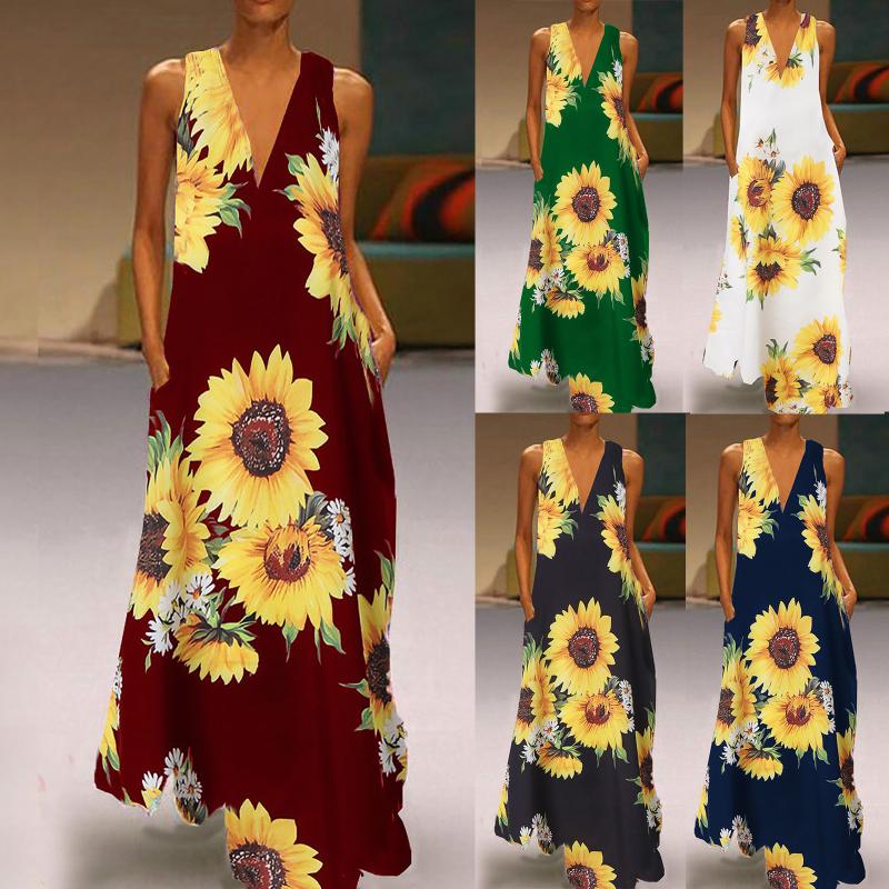 Summer Women Casual Sunflower Print Plus Size V-neck Dress Sleeveless Loose Party Long Printing Vintage Vestidos Mujer Dresses, Blue
Summer Women Casual Sunflower Print Plus Size V-neck Dress Sleeveless Loose Party Long Printing Vintage Vestidos Mujer Dresses, Blue