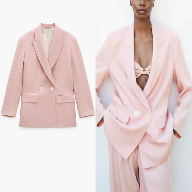 Za Elegant Spring Pink Double Breasted Blazer Women Long Sleeve Office Lady Blazers Coat Woman Flap Pockets Outerwear Top 210602
Za Elegant Spring Pink Double Breasted Blazer Women Long Sleeve Office Lady Blazers Coat Woman Flap Pockets Outerwear Top 210602