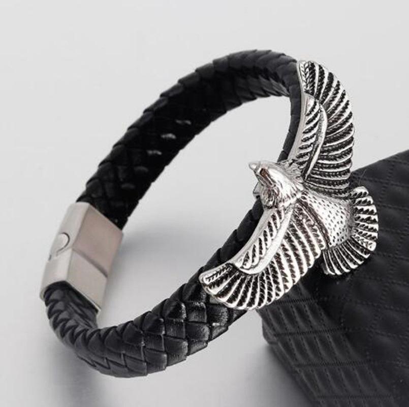Fashion Classic Cool Hight Quality Eagle Black Leather Bracelet Men's Rock Punk Biker Jewelry Gift Charm Bracelets, Golden;silver
Fashion Classic Cool Hight Quality Eagle Black Leather Bracelet Men's Rock Punk Biker Jewelry Gift Charm Bracelets, Golden;silver