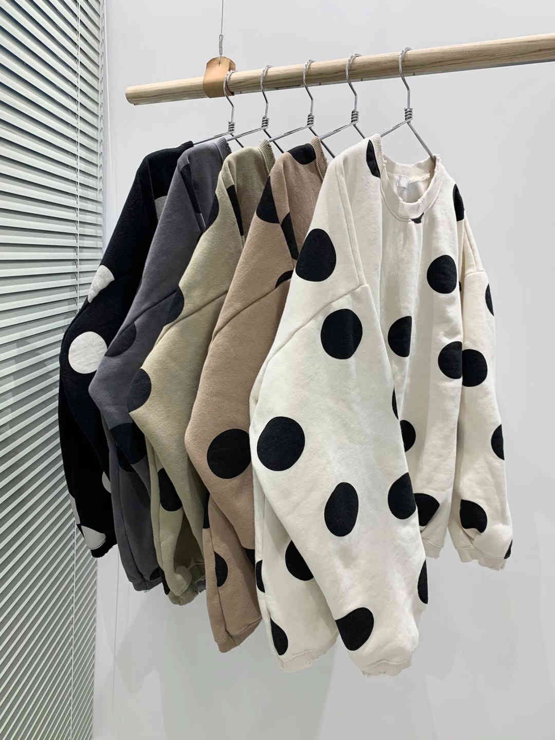 Nomikuma Korean Dot Pullover Sweatshirt Causal O-neck Long Sleeve Women Hoodies Spring New Sweet Pullover Top Jumper 6E719 210427