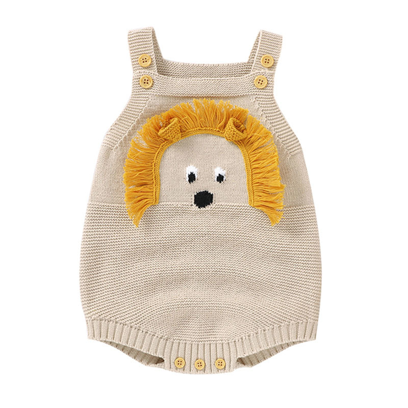 Autumn Winter Infant Baby Romper born Boy Girl Cute Lion Head Braces Clothes Rompers Boys Girls Knitted 210429